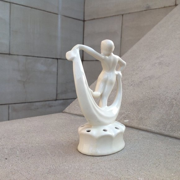 Art Deco Flower Frog ~ Dancing Woman w Scarf 6" - Picture 7 of 9